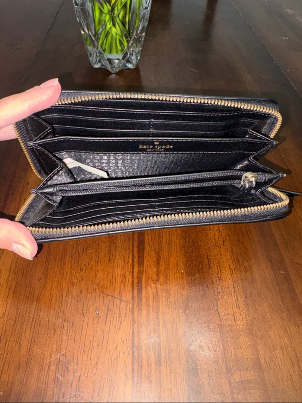 Kate Spade pebble leather blush pink zip-around wallet with black trim. NWOT. - Picture 8 of 12